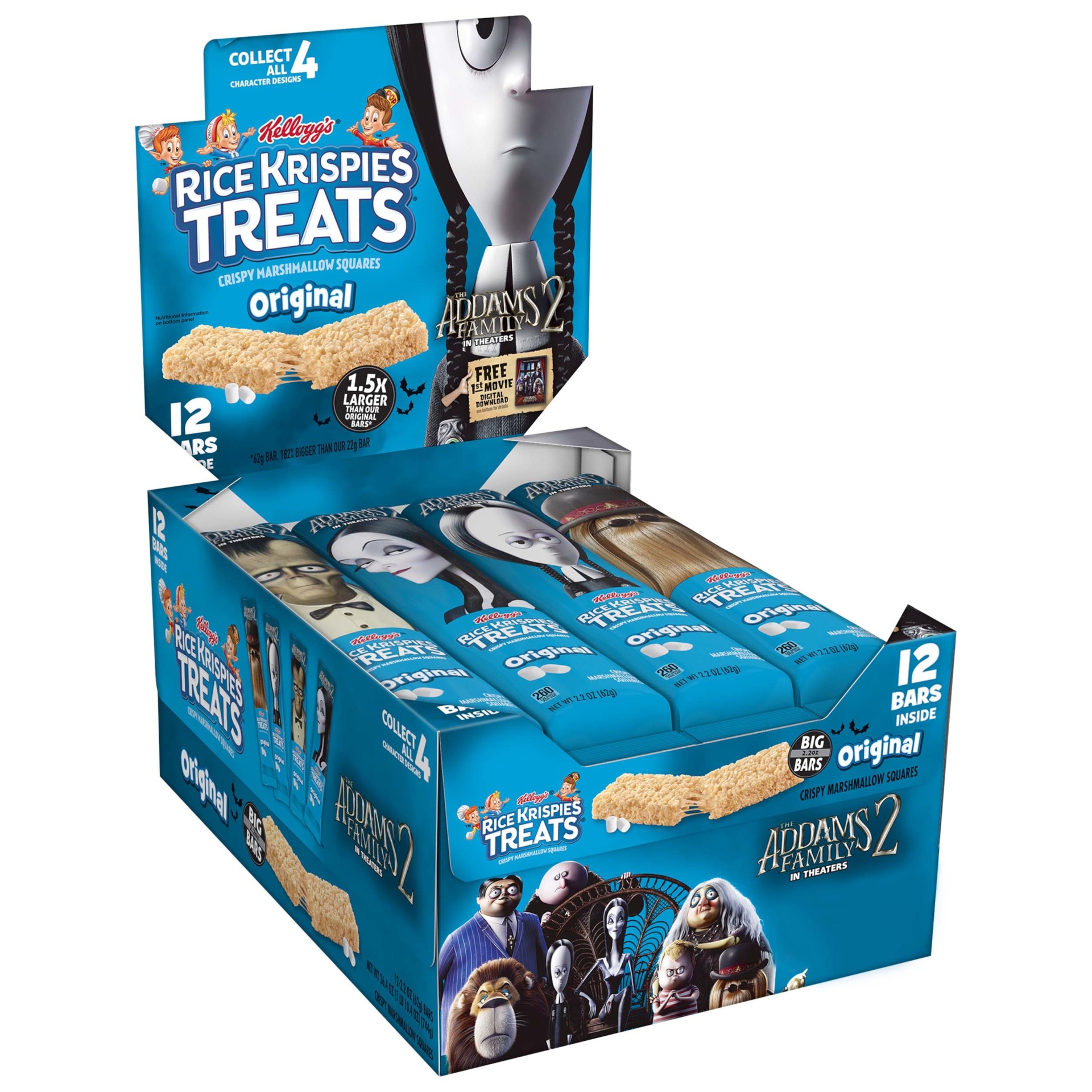 slide 1 of 4, Kellogg's Rice Krispies Treats Addams Family Marshmallow Snack Bars, Halloween Snacks, Original, 26.4 oz