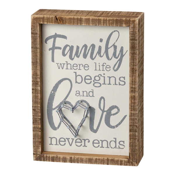 slide 1 of 1, Family, where life begins and love never ends inset box sign with string art, 1 ct