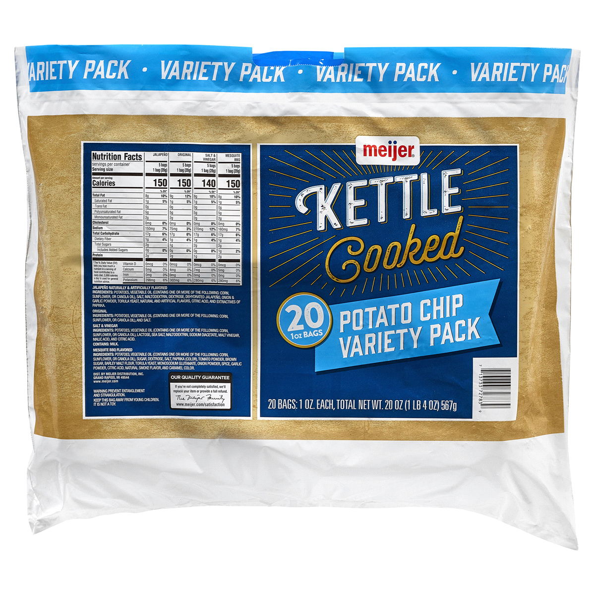slide 2 of 2, Meijer Kettle Cooked Potato Chips Variety Pack, 20 ct