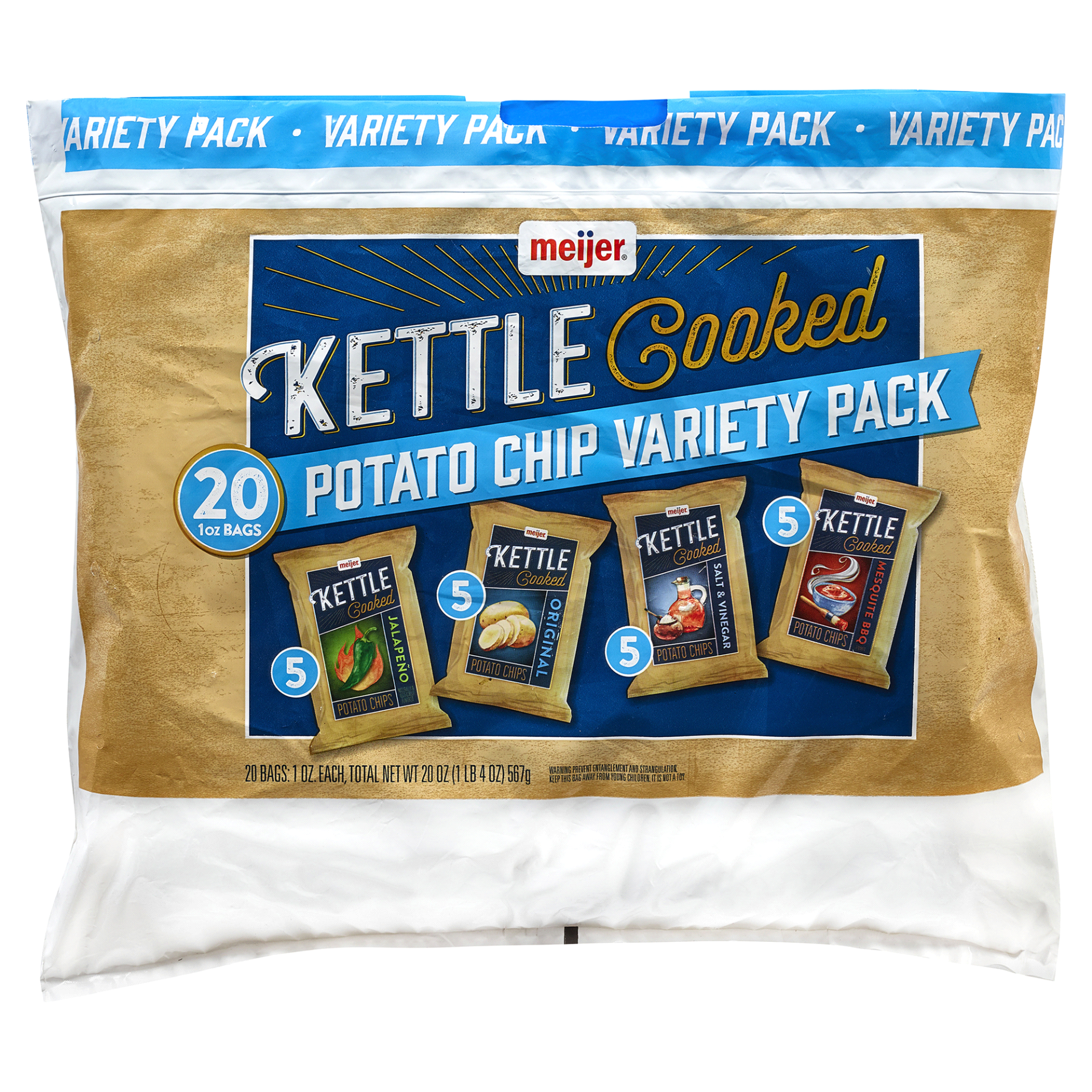 slide 1 of 2, Meijer Kettle Cooked Potato Chips Variety Pack, 20 ct