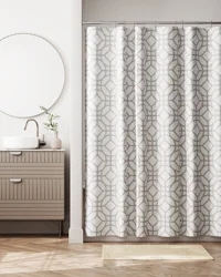 Room & Retreat Quinn Fabric Shower Curtain, Geometric Print, 70 in x 72 in, Gray