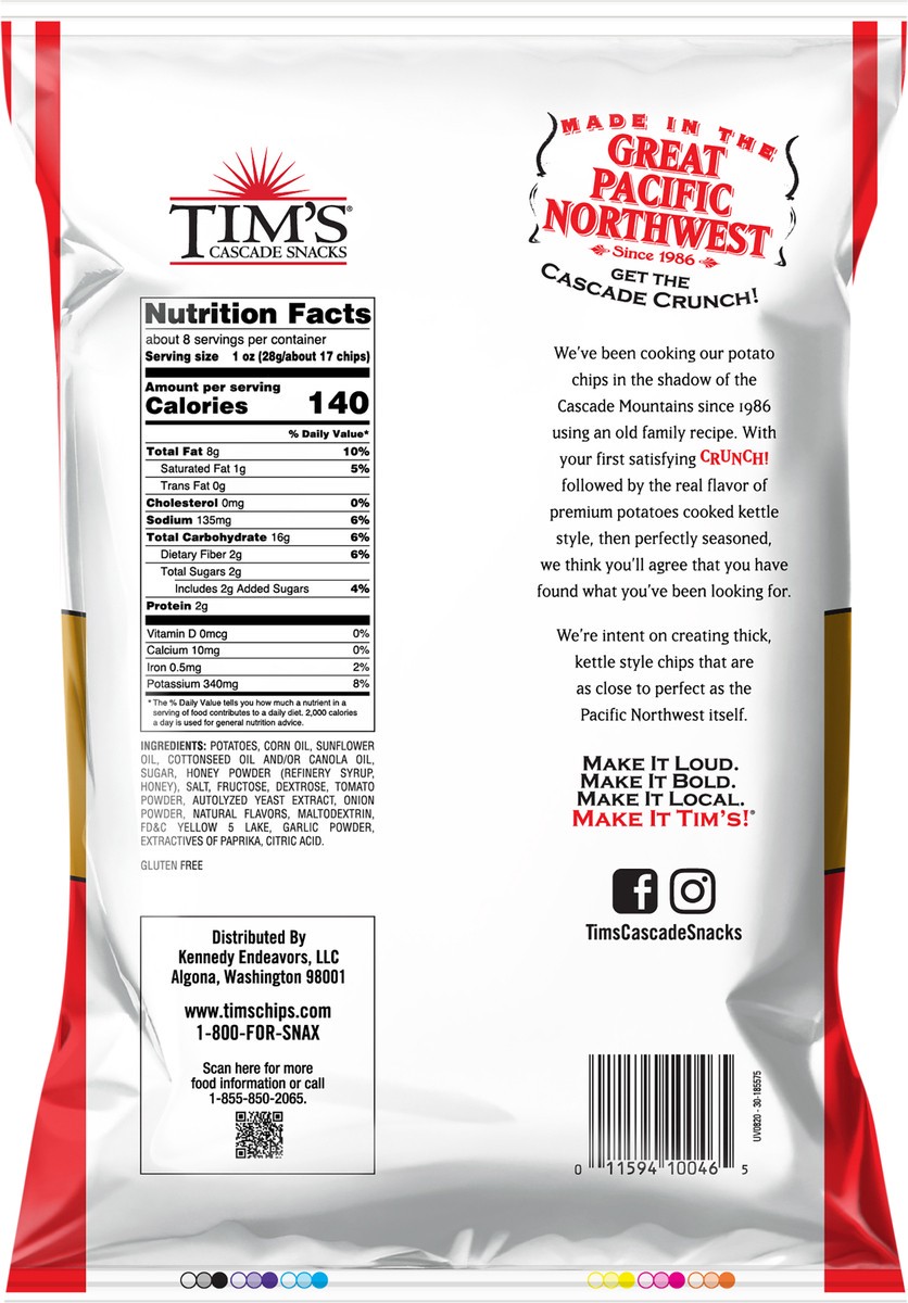 slide 2 of 7, Tim's 7.5 oz Tim's Cascade Honey Barbeque Chips, 7.5 oz