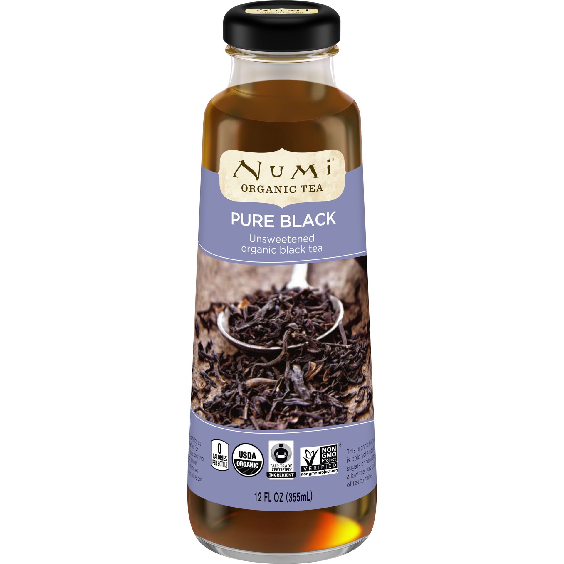 slide 1 of 3, Numi Organic Bottled Tea, Unsweetened Pure Black Tea, No Added Sugar or Flavors, 12 Fluid Ounces, 12 oz