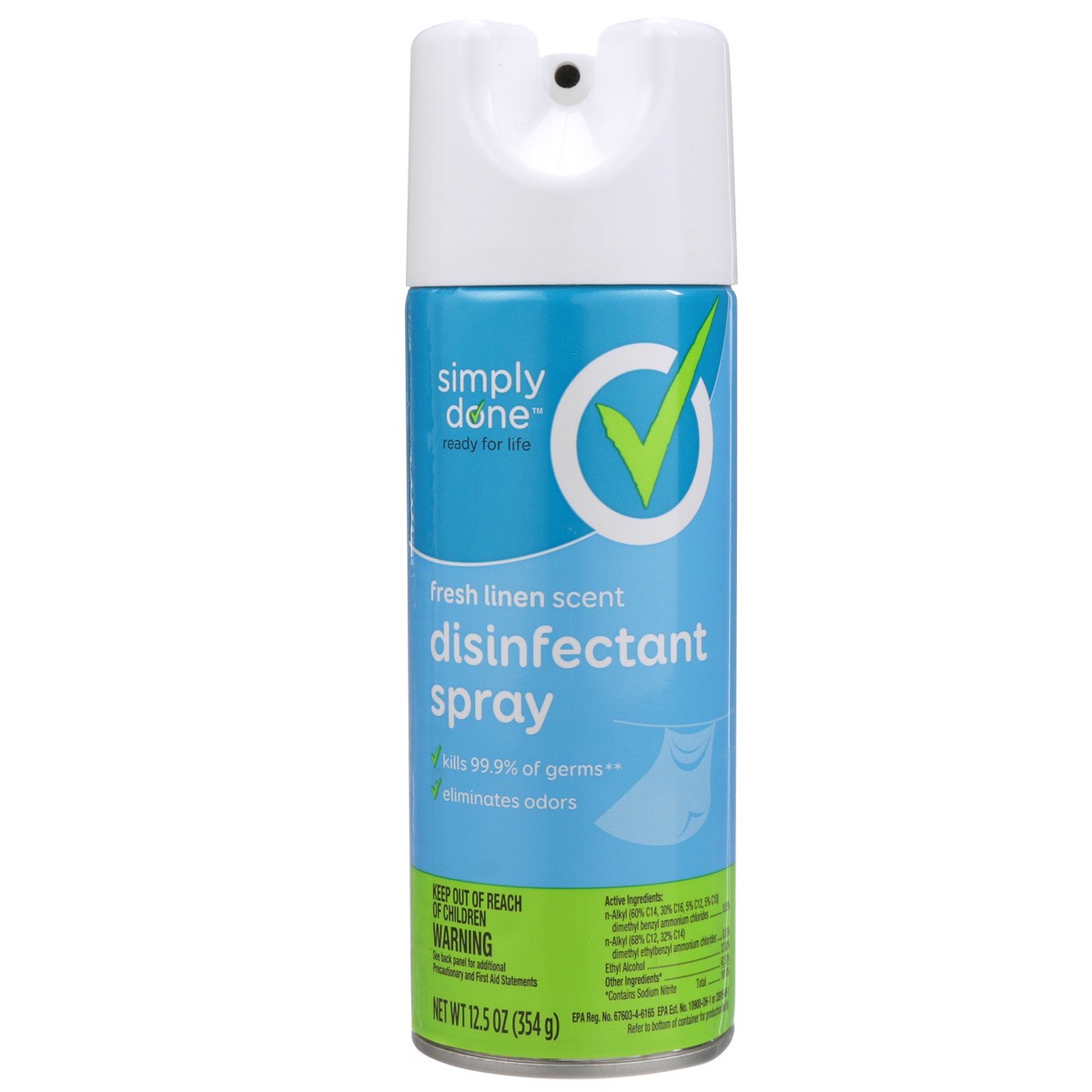 slide 6 of 9, Simply Done Disinfectant Spray, Fresh Linen, 12.5 oz