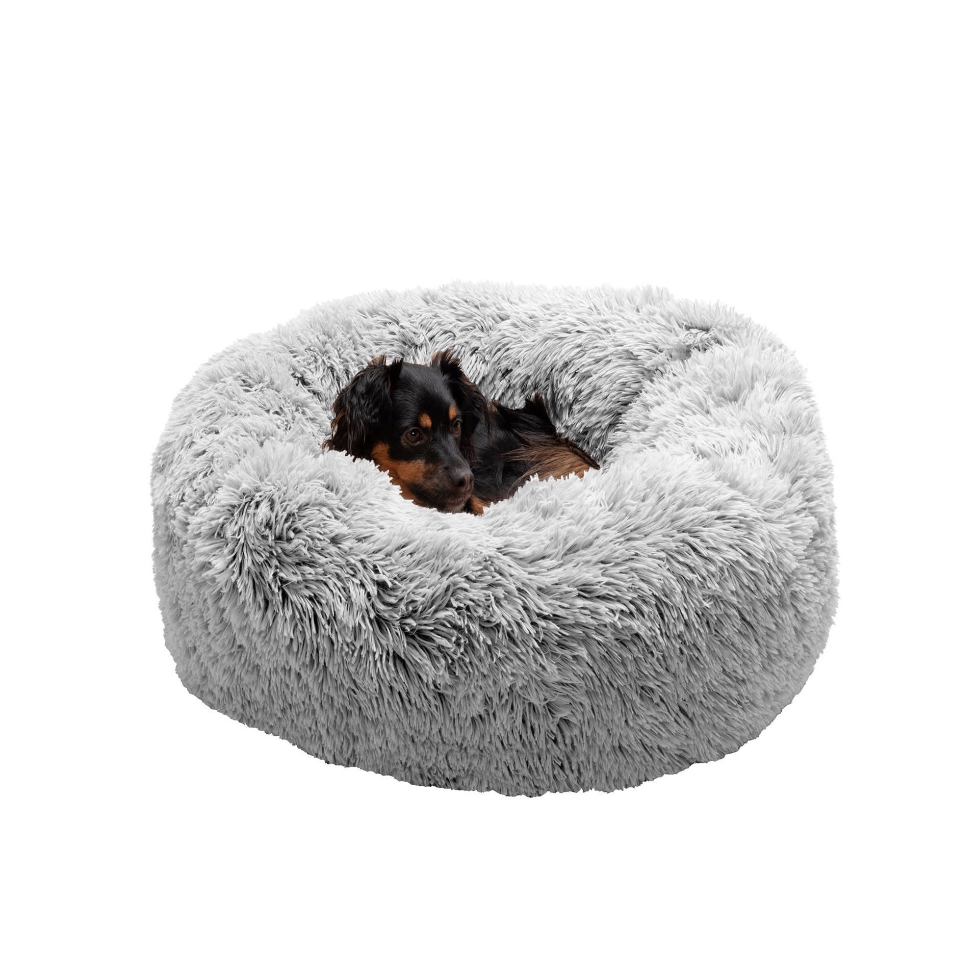 slide 1 of 1, FurHaven Calming Cuddler Long Faux Fur Donut Dog Bed, 30" L X 30" W X 10" H, Mist Gray, 30 in