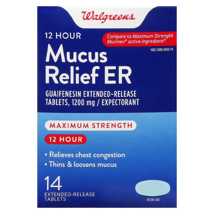 slide 1 of 1, Walgreens Mucus Relief Maximum Strength 1200mg tablet, 14 ct