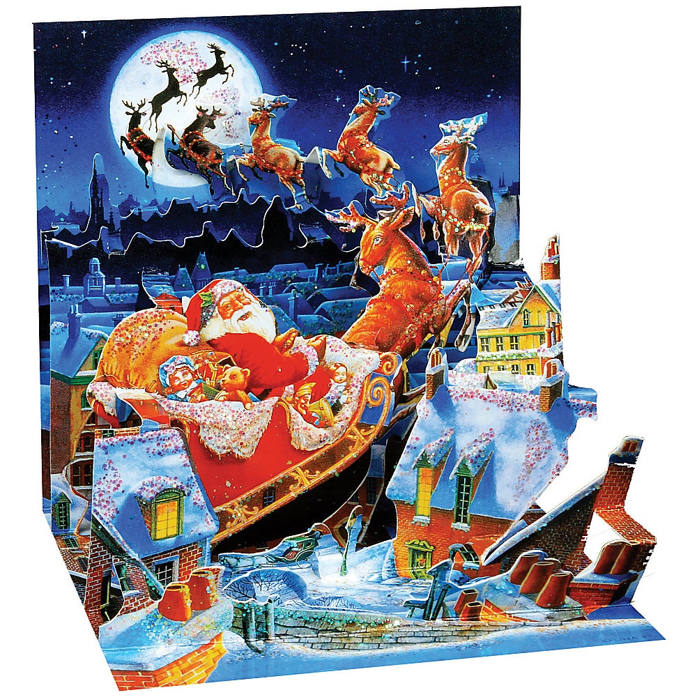 slide 1 of 1, Up with Paper Santas Sleigh Ride - Card, 1 ct