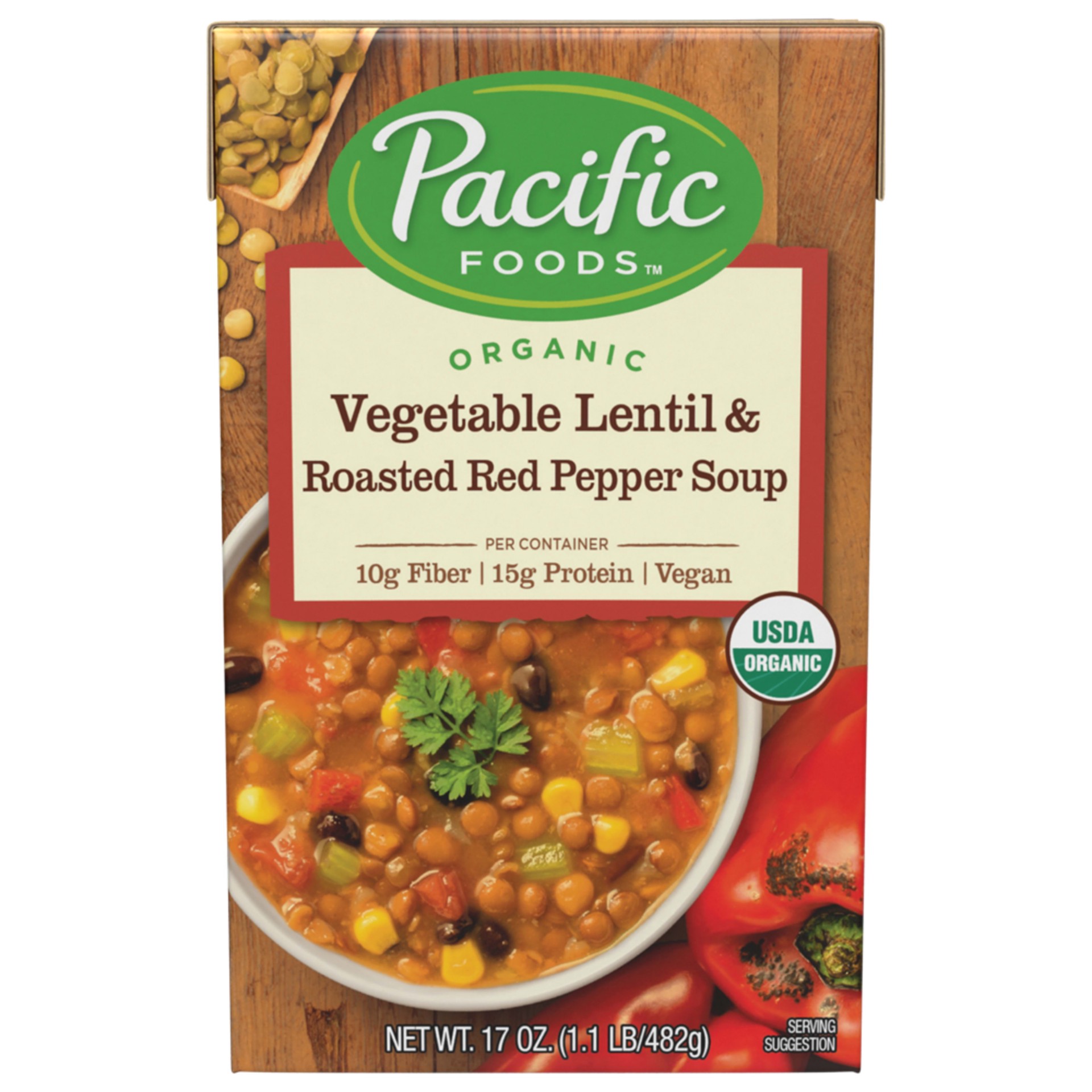 slide 1 of 5, Pacific Foods Organic Vegetable Lentil & Roasted Red Pepper Soup, 17oz, 17 oz