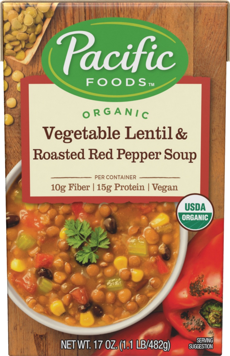 slide 8 of 9, Pacific Foods Organic Vegetable Lentil & Roasted Red Pepper Soup, 17 oz