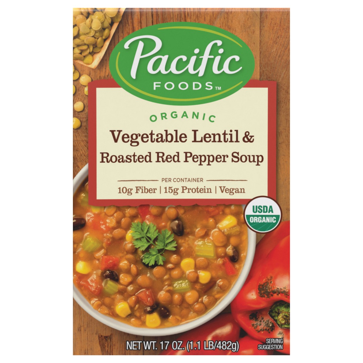slide 1 of 5, Pacific Foods Organic Vegetable Lentil & Roasted Red Pepper Soup, 17oz, 17 oz