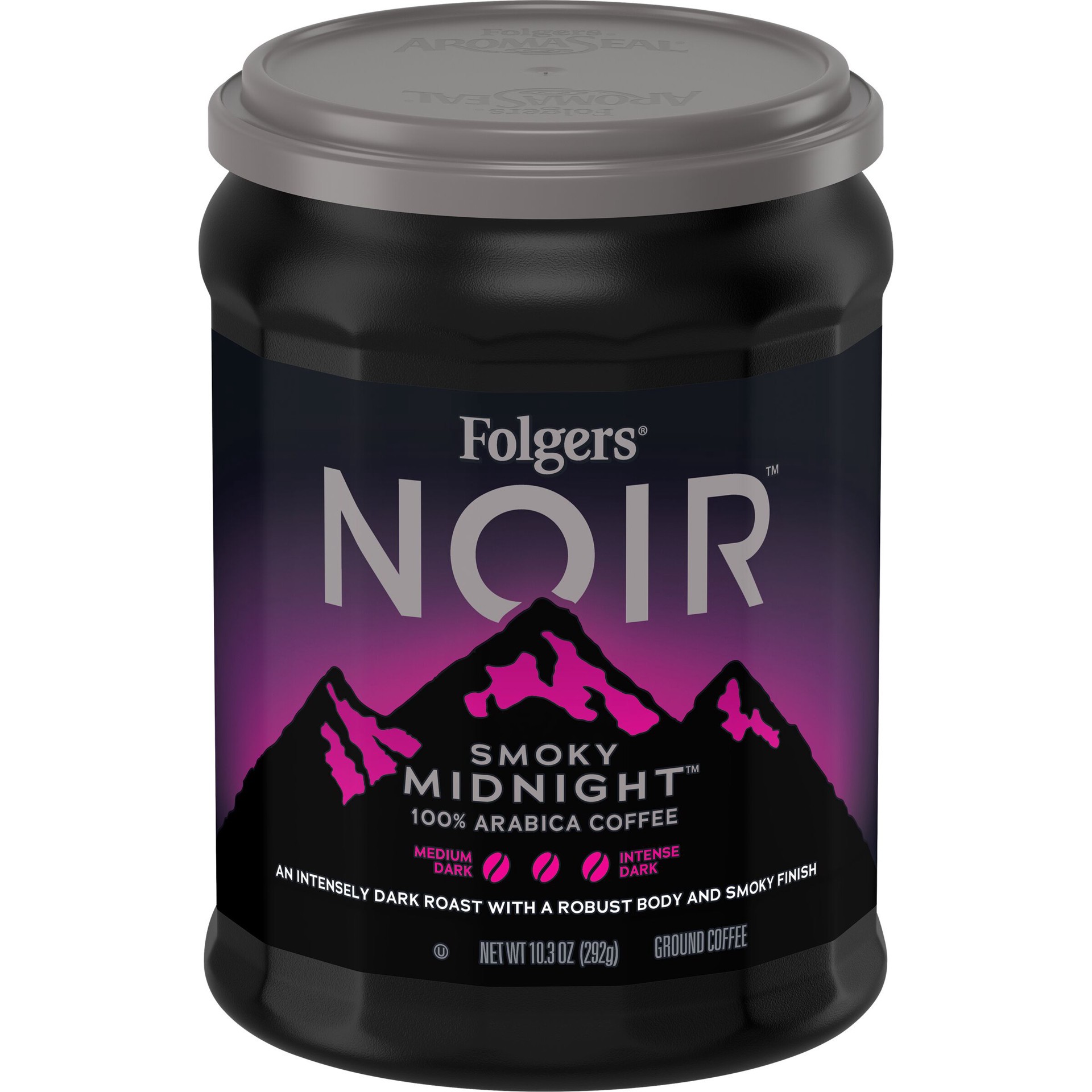 slide 1 of 4, Folgers Noir Smoky Midnight,  Dark Roast Ground Coffee, 10.3 oz, 10.3 oz