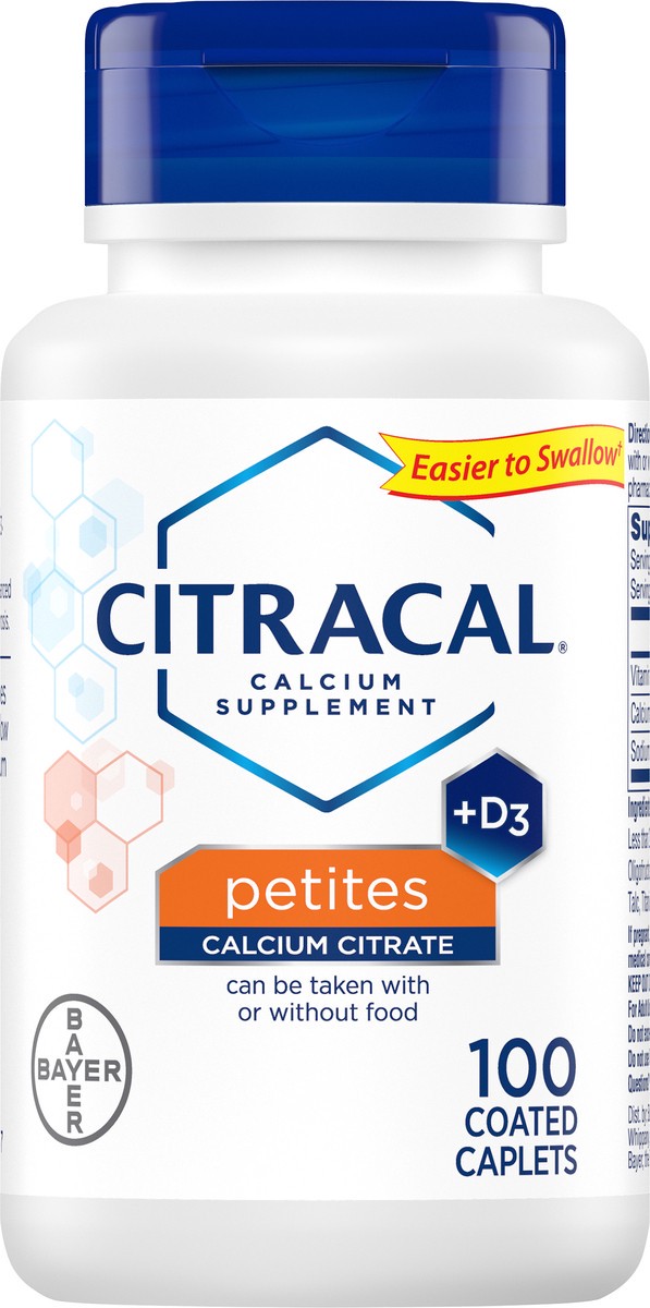 slide 1 of 5, Citracal Petites +D3 Calcium Citrate Coated Caplets 100 ea, 100 ct