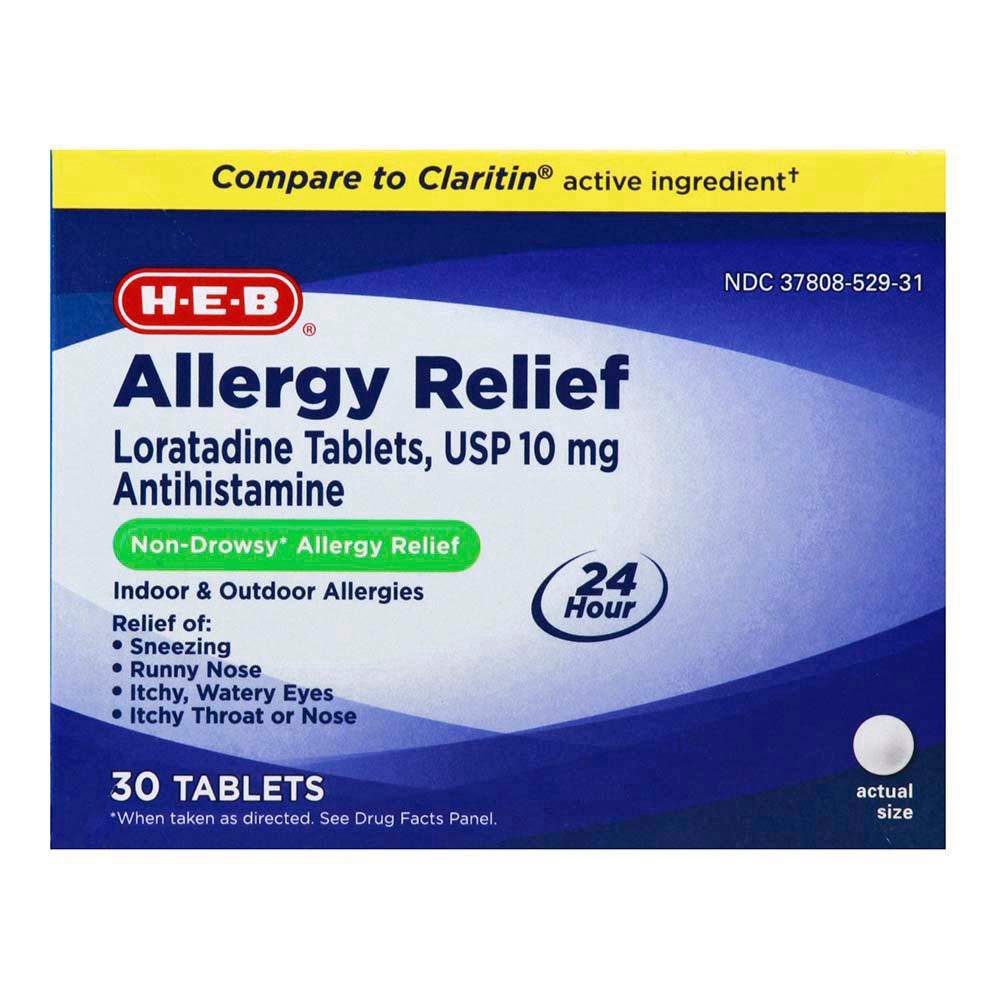 slide 1 of 1, H-E-B Non-Drowsy Allergy Relief Tablets, 30 ct