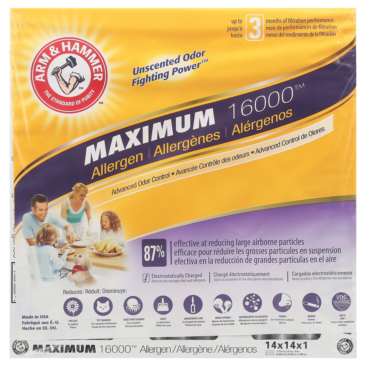 slide 1 of 11, ARM & HAMMER Maximum 16000 Allergen Air Filter 1 ea, 14 in x 14 in x 1 in