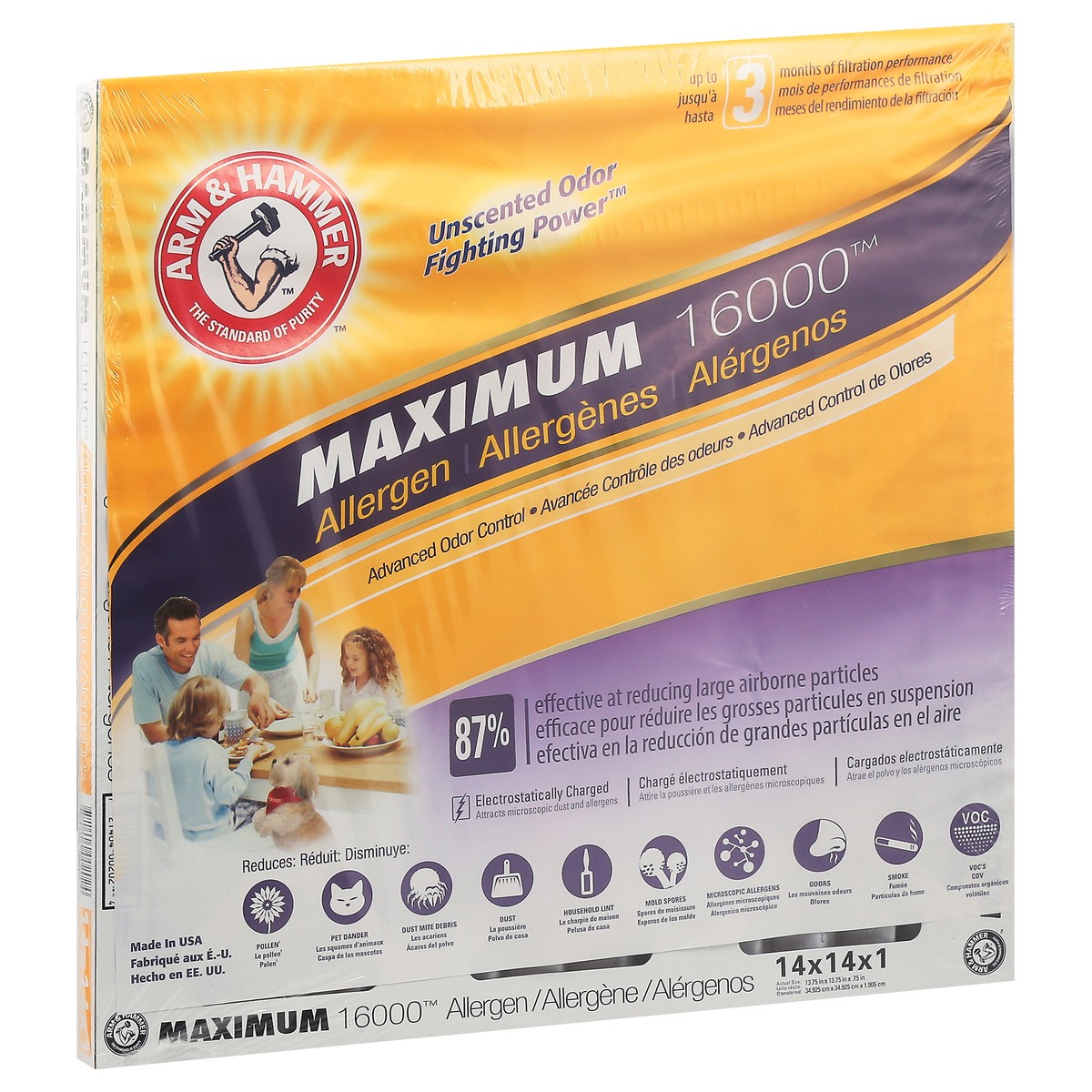 slide 10 of 11, ARM & HAMMER Maximum 16000 Allergen Air Filter 1 ea, 14 in x 14 in x 1 in