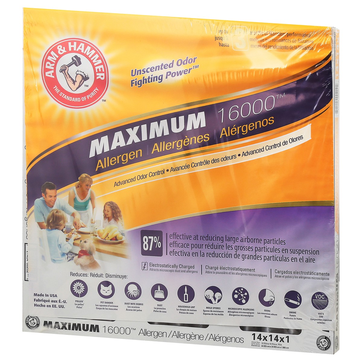 slide 6 of 11, ARM & HAMMER Maximum 16000 Allergen Air Filter 1 ea, 14 in x 14 in x 1 in