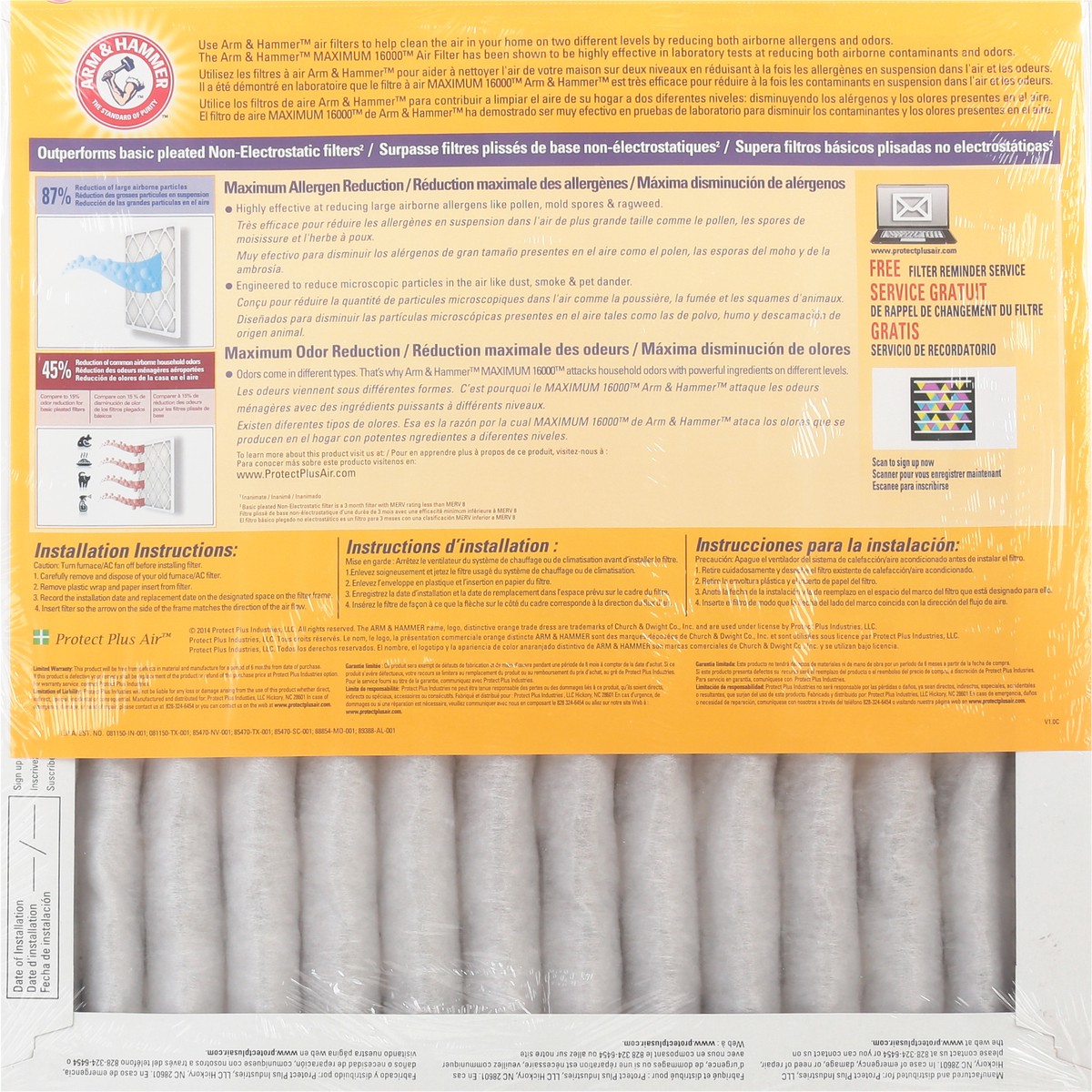 slide 2 of 11, ARM & HAMMER Maximum 16000 Allergen Air Filter 1 ea, 14 in x 14 in x 1 in