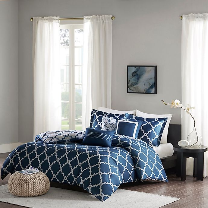 slide 1 of 1, Madison Park Merritt Reversible Full/Queen Duvet Cover Set - Navy, 1 ct