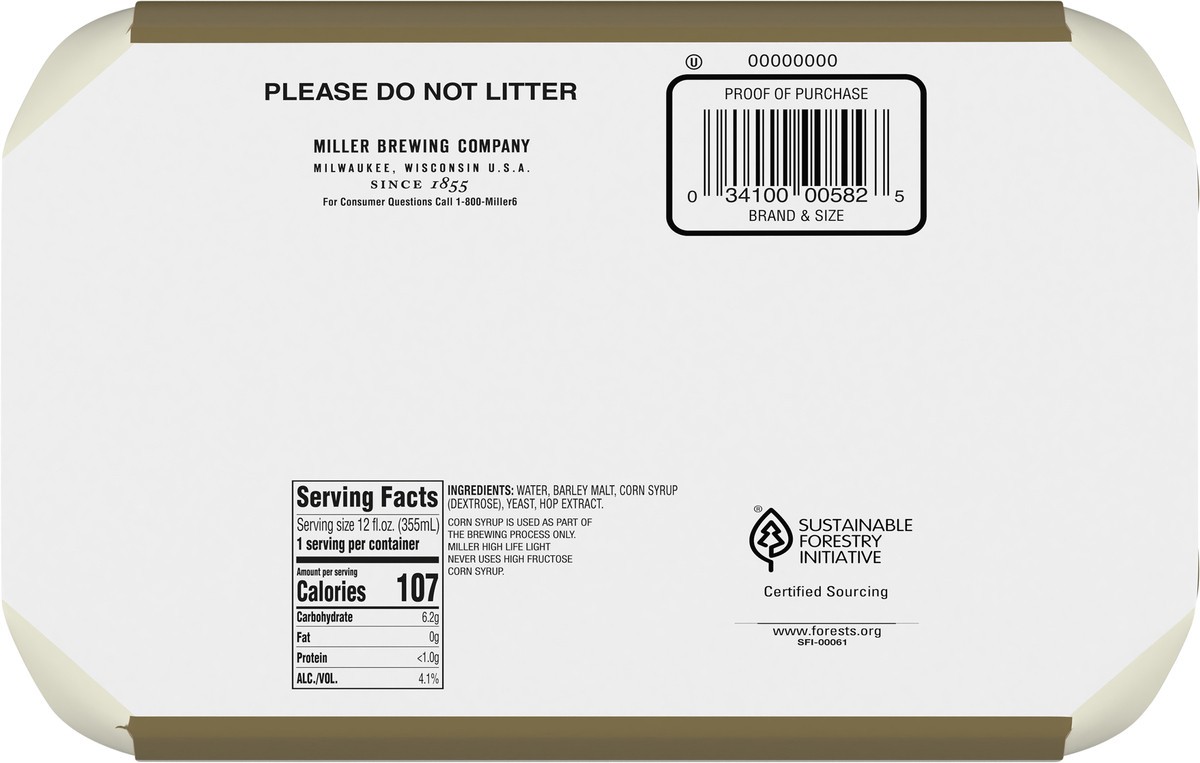 slide 8 of 13, Miller High Life Light Beer 6 - 16 fl oz Cans, 6 ct