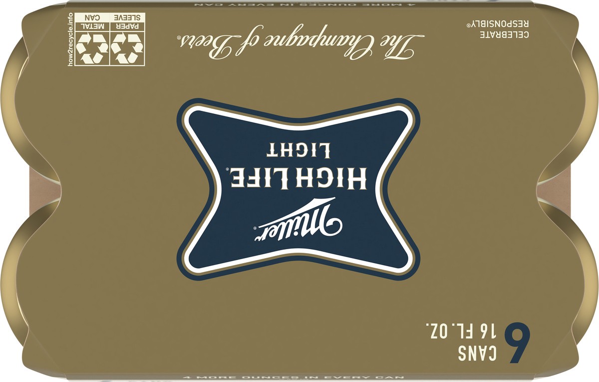 slide 9 of 13, Miller High Life Light Beer 6 - 16 fl oz Cans, 6 ct