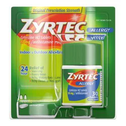 Zyrtec 24 Hour Allergy Relief Tablets with 10 mg Cetirizine HCl, 30 ct