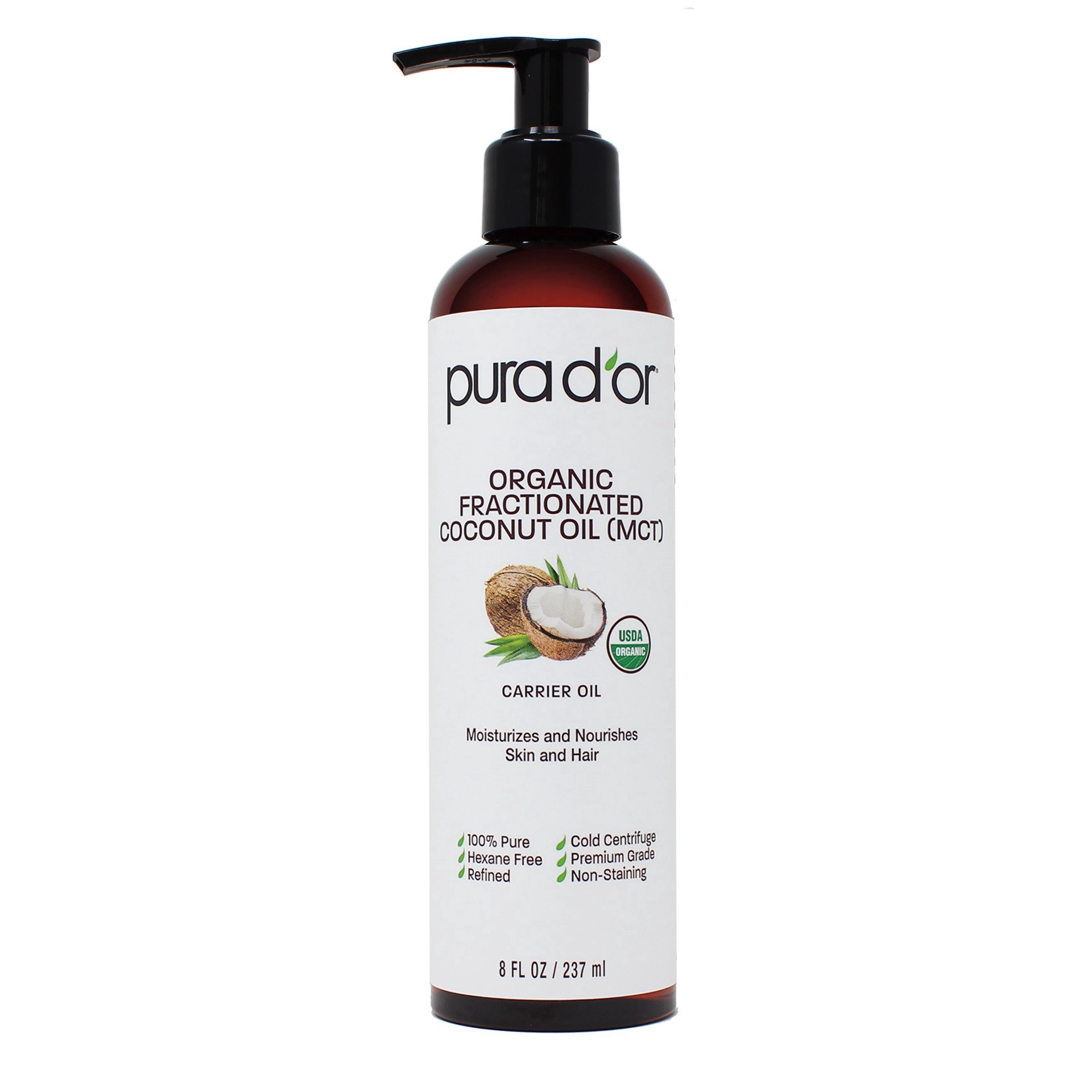 slide 1 of 1, PURA D'OR Organic Fractionated Coconut Oil 8 fl oz, 8 oz