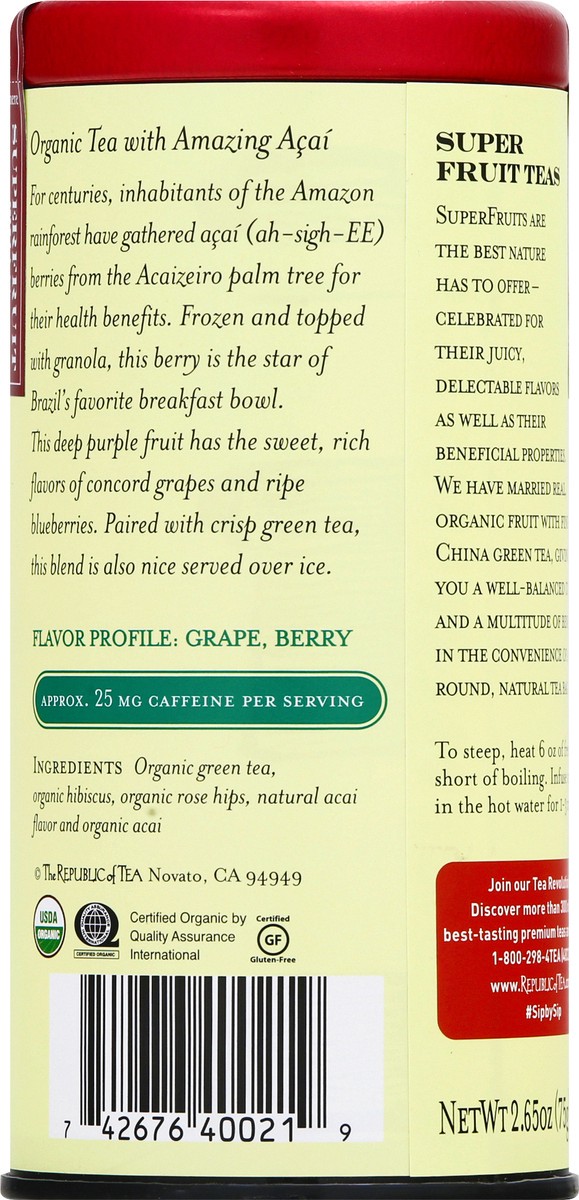 slide 7 of 9, The Republic of Tea Superfruit Tea Bags Acai Green Tea - 50 ct, 50 ct