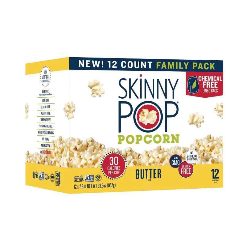 slide 1 of 3, SkinnyPop Butter Popcorn Family Pack 12 - 2.8 oz Bags, 12 ct