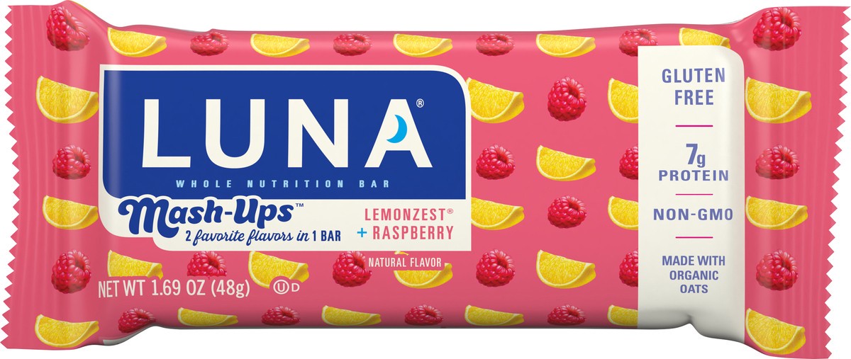 slide 9 of 9, LUNA Bar - Mash-Ups LemonZest + Raspberry Flavor - Snack Bars - Non-GMO - Gluten-Free Protein Bars - Made with Organic Oats (1 Count), 1.69 oz