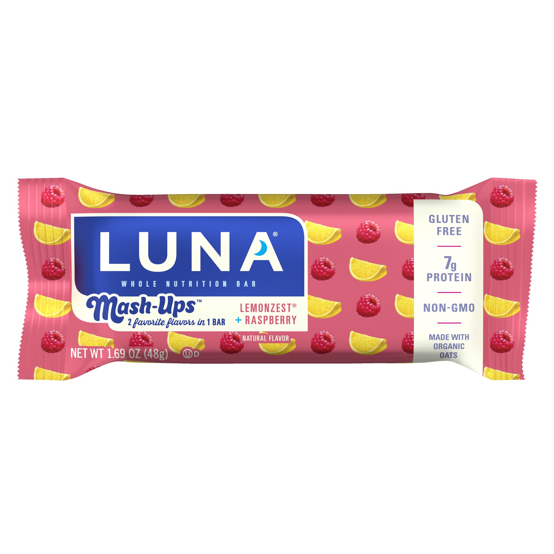 slide 1 of 9, LUNA Bar - Mash-Ups LemonZest + Raspberry Flavor - Snack Bars - Non-GMO - Gluten-Free Protein Bars - Made with Organic Oats (1 Count), 1.69 oz