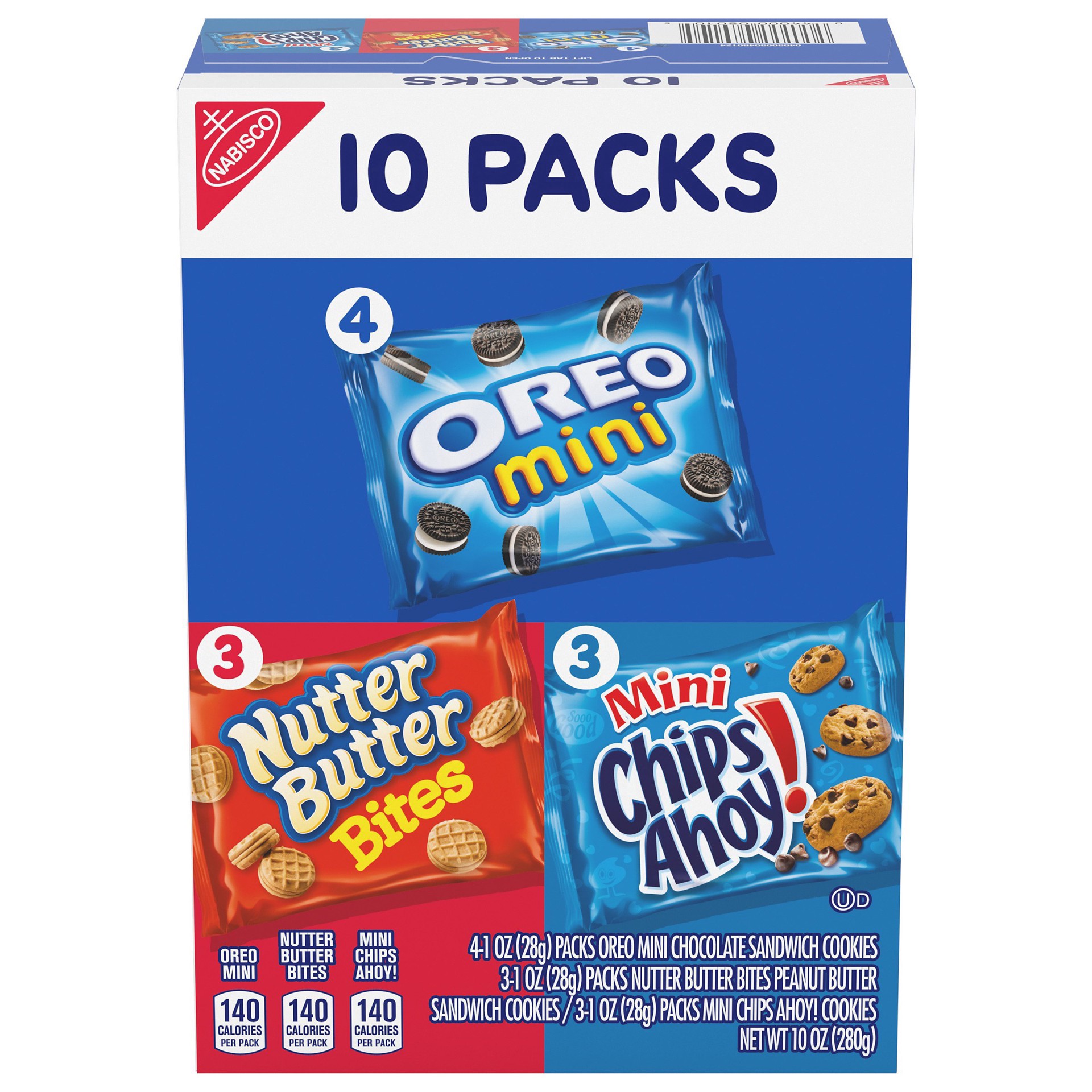 slide 1 of 1, Nabisco Cookie Variety Pack, OREO Mini, Nutter Butter Bites, CHIPS AHOY! Mini, 10 Snack Packs, 10 ct