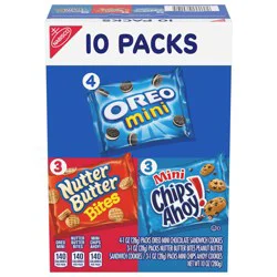 Nabisco Cookie Variety Pack, OREO Mini, Nutter Butter Bites, CHIPS AHOY! Mini, 10 Snack Packs