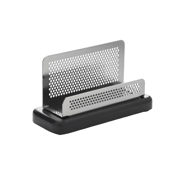 slide 1 of 2, Rolodex Distinctions Punched Metal And Wood Business Card Holder, Black/Pewter, 1 ct