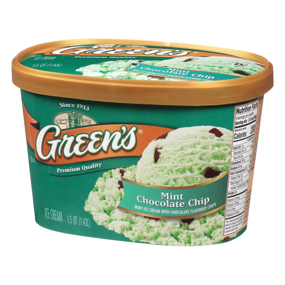 slide 9 of 10, Green's Mint Chocolate Chip Premium Ice Cream, 1.5 Quarts, 1.5 qt