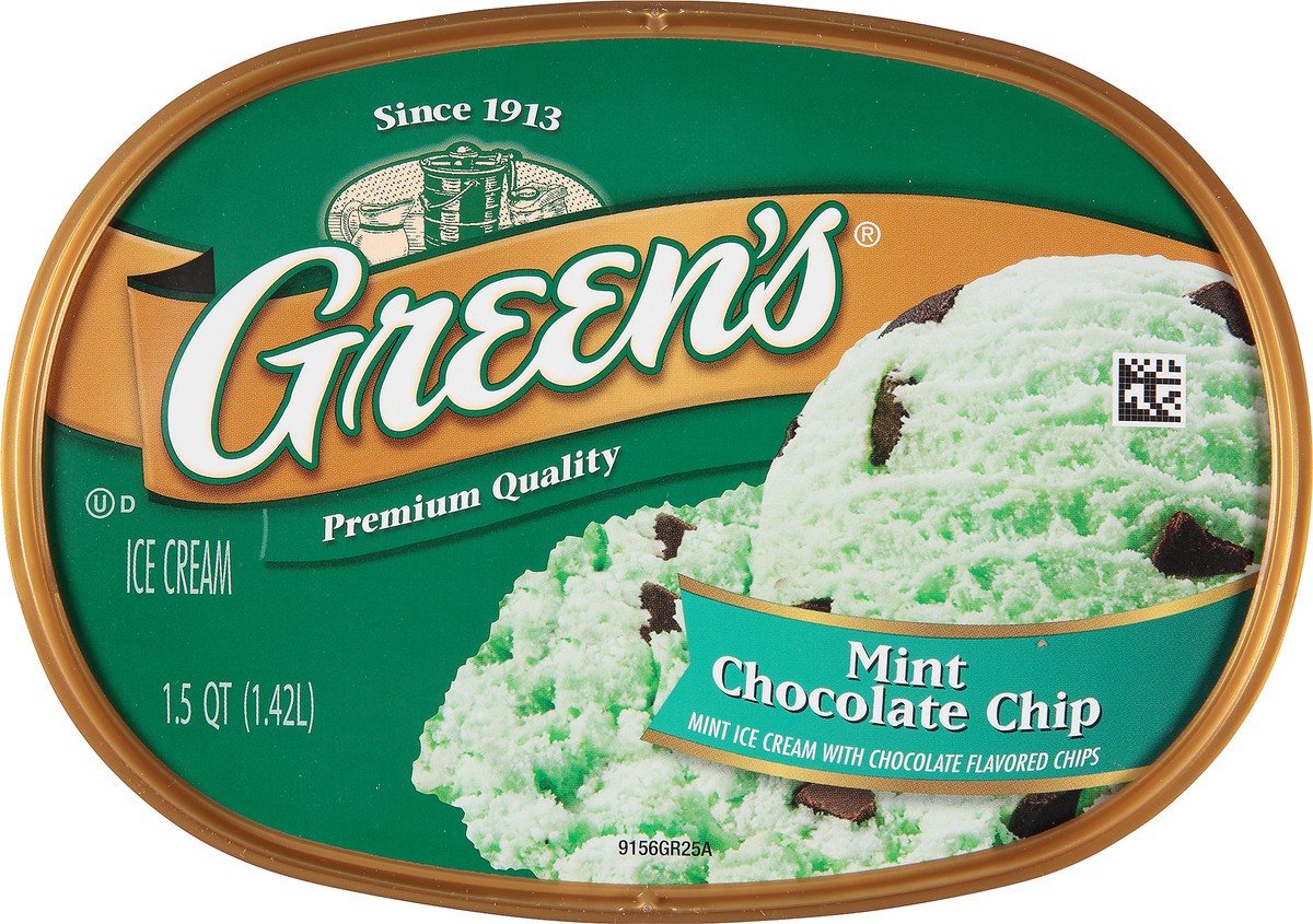 slide 6 of 10, Green's Mint Chocolate Chip Premium Ice Cream, 1.5 Quarts, 1.5 qt