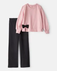 Carter's Girls 2-Piece Bow Pullover & Pant Set - Pink/Black Pink 6-6X