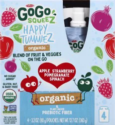 GoGo squeeZ Organic Apple Strawberry Pomegranate Spinach Fruit & Veggies - 4 ea