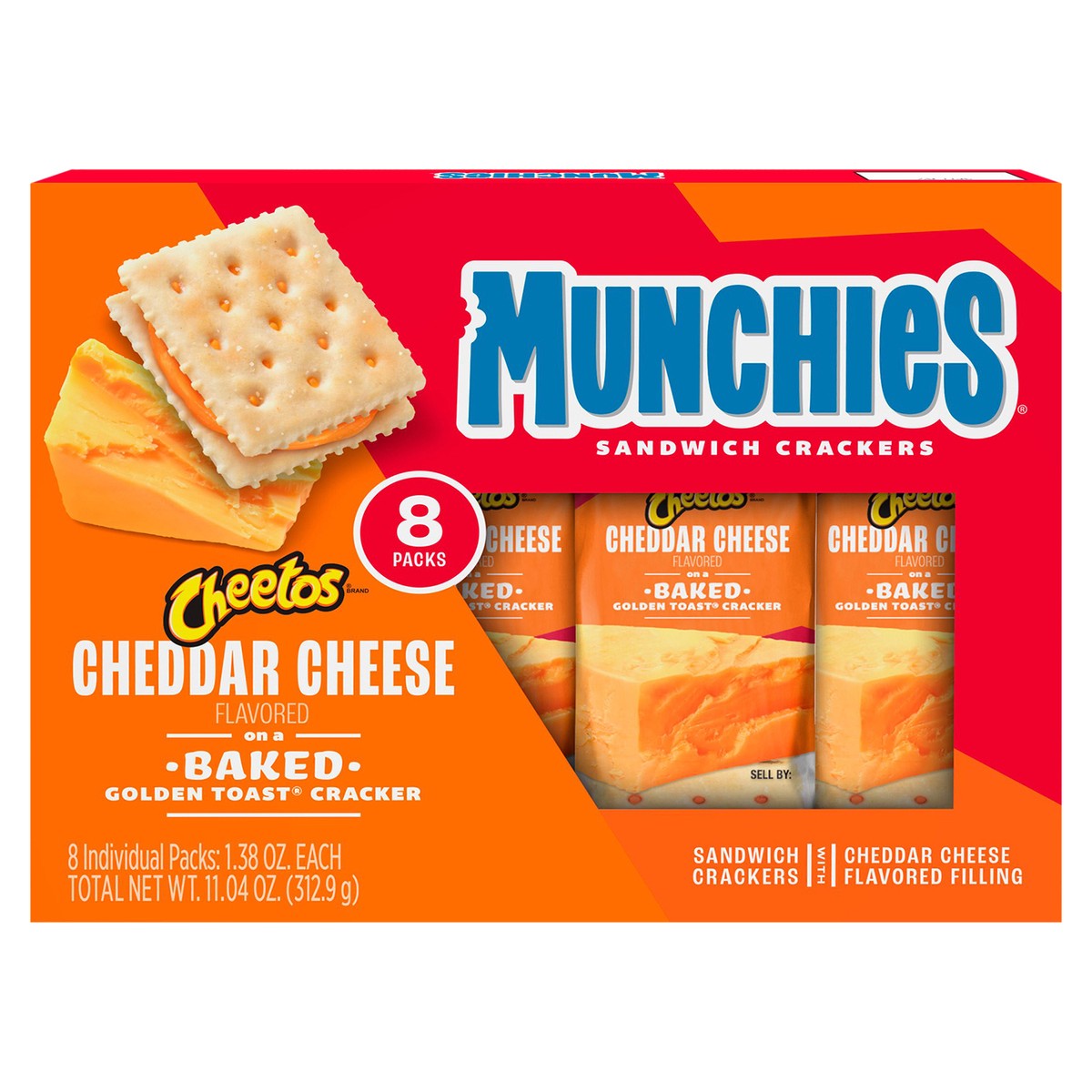 slide 1 of 9, Munchies Cheetos Sandwich Crackers Cheddar Cheese Flavored 1.38 Oz, 8 Count, 8 ct