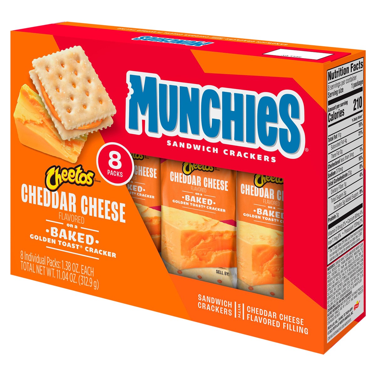 slide 5 of 9, Munchies Cheetos Sandwich Crackers Cheddar Cheese Flavored 1.38 Oz, 8 Count, 8 ct