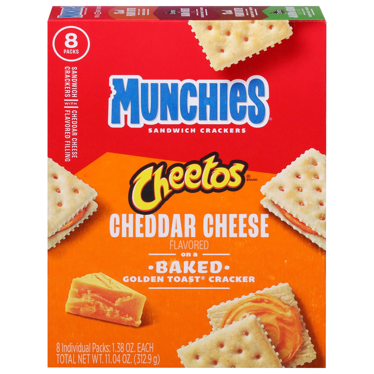 slide 1 of 9, Munchies Cheetos Cheddar Cheese Flavored Sandwich Crackers 8 - 1.38 oz Packs, 8 ct