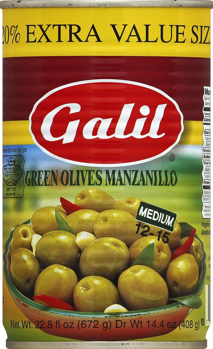 slide 2 of 2, Galil Olives, Green, Manzanillo, Medium, Value Size, 22.8 oz