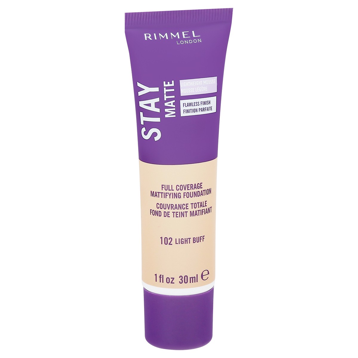 slide 10 of 10, COTY RIMMEL LONDON Rimmel London Stay Matte Liquid Mousse - 102 Light Buff - Foundation, Lightweight, Shine Control, Oil-Free, 1oz, 30 ml