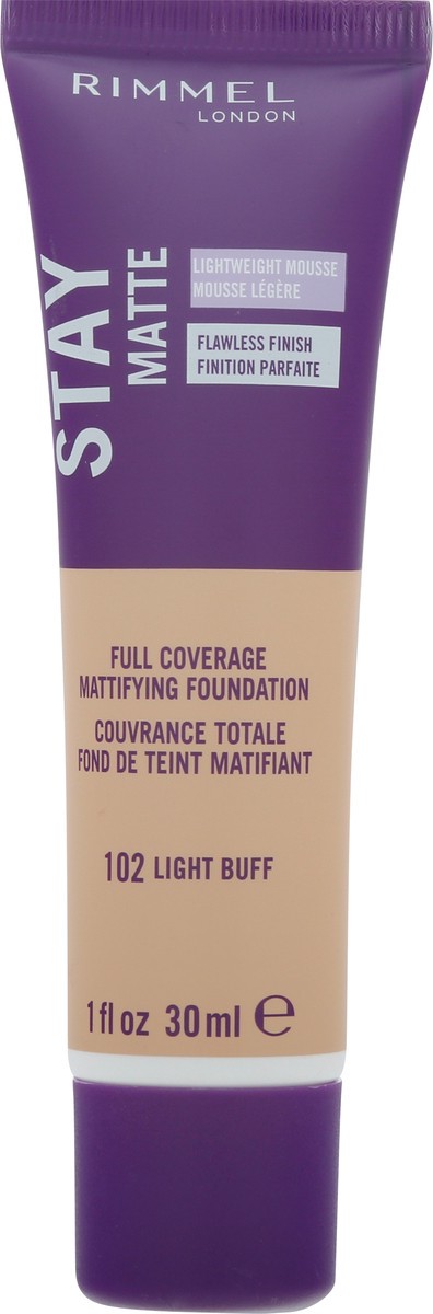 slide 3 of 10, COTY RIMMEL LONDON Rimmel London Stay Matte Liquid Mousse - 102 Light Buff - Foundation, Lightweight, Shine Control, Oil-Free, 1oz, 30 ml