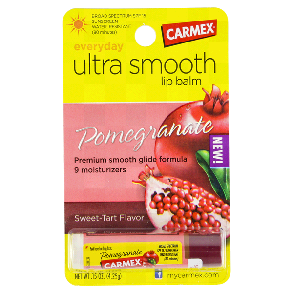 slide 1 of 1, Carmex Everyday Ultra Smooth Pomegranate Lip Balm, 0.15 oz