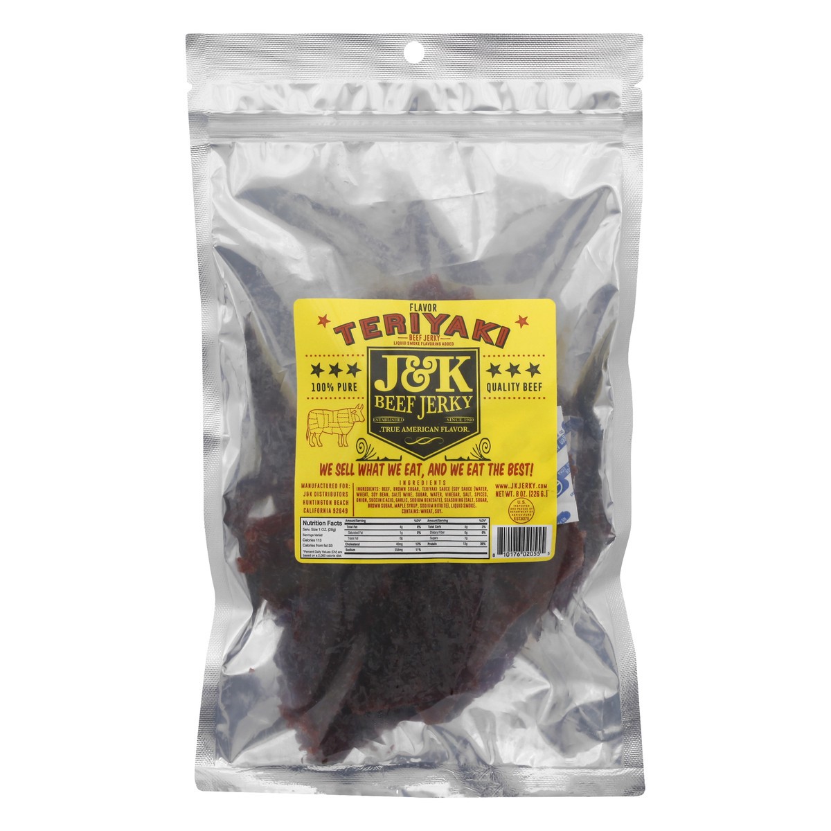 slide 3 of 12, J&K Beef Jerky Teriyaki Beef Jerky 8 oz, 8 oz