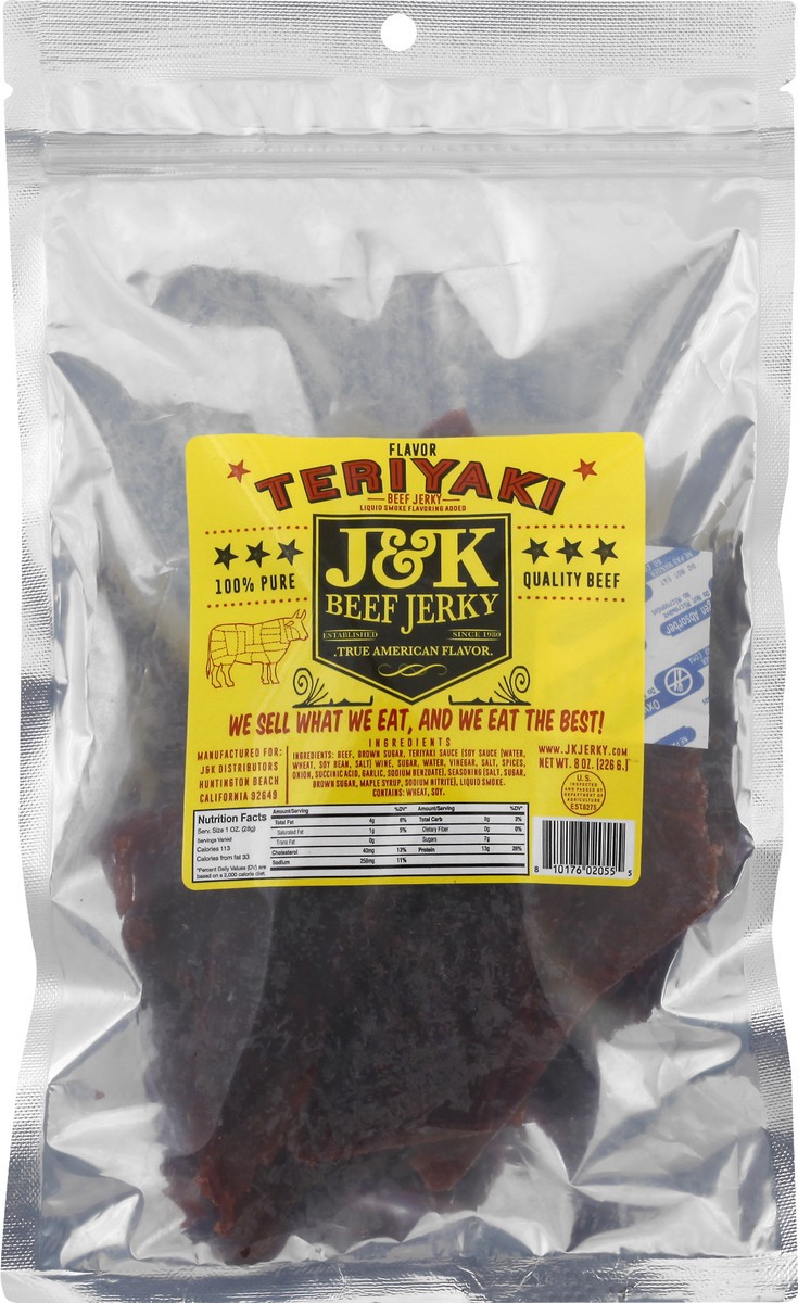 slide 1 of 12, J&K Beef Jerky Teriyaki Beef Jerky 8 oz, 8 oz