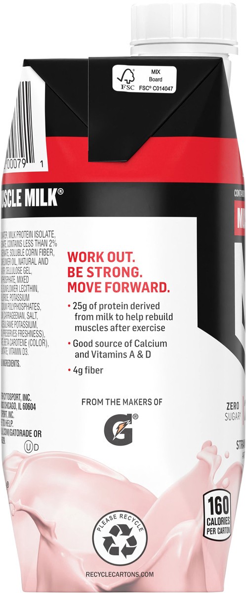 slide 4 of 7, Muscle Milk Genuine Zero Sugar Non-Dairy Protein Shake Strawberries 'N Creme Artificially Flavored 11 Fl Oz Carton, 11 fl oz