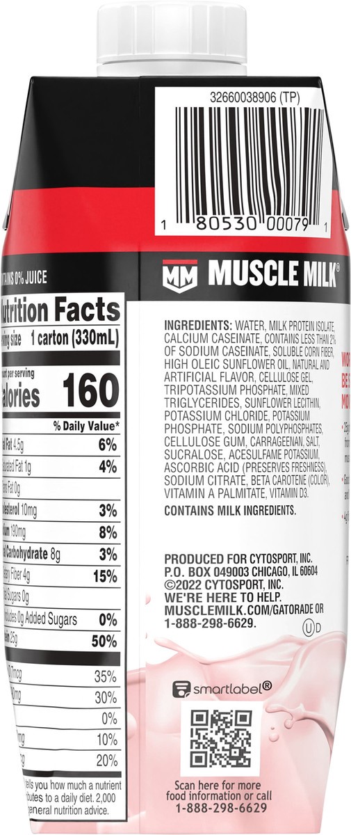 slide 7 of 7, Muscle Milk Genuine Zero Sugar Non-Dairy Protein Shake Strawberries 'N Creme Artificially Flavored 11 Fl Oz Carton, 11 fl oz