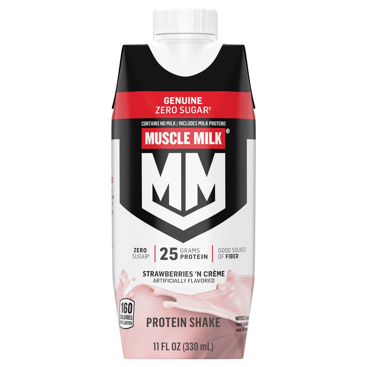 slide 5 of 7, Muscle Milk Genuine Zero Sugar Non-Dairy Protein Shake Strawberries 'N Creme Artificially Flavored 11 Fl Oz Carton, 11 fl oz