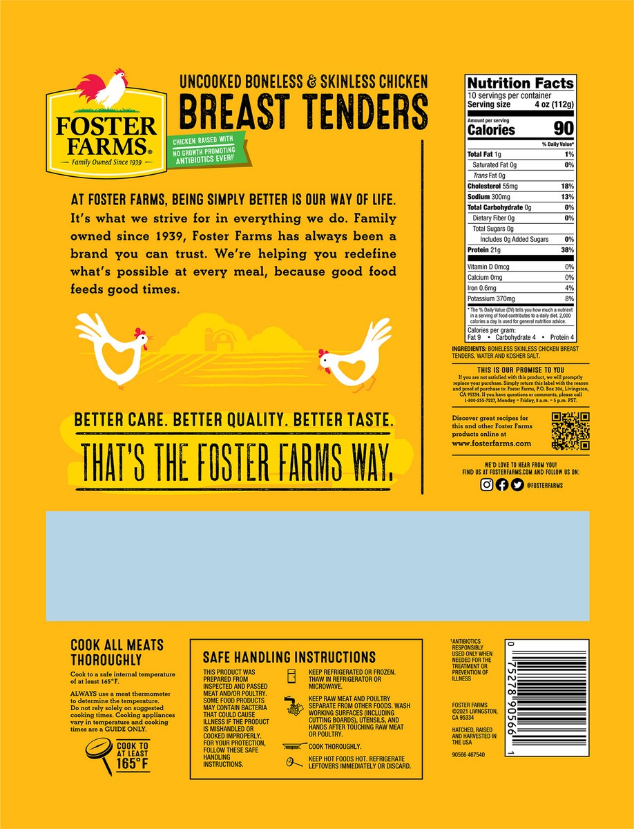 slide 2 of 6, Foster Farms Uncooked Boneless and Skinless Chicken Breast Tenders, 40 oz